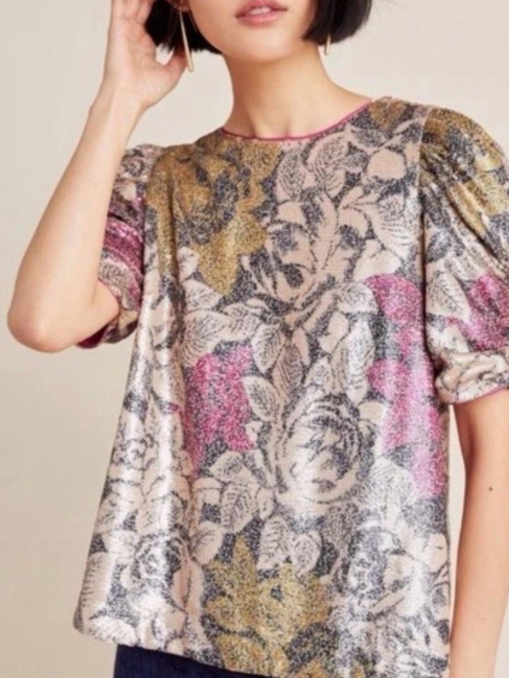Anthropologie Marie Floral Ruched Puff-Sleeve Top  Size 2